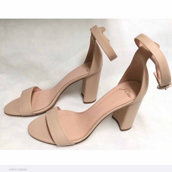 J.Crew Stella Beige Stone Leather Block Heels Ankle strap Sandals High Heel Pump - Picture 10 of 13